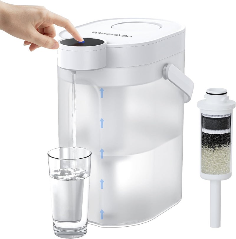 Waterdrop FreshTaste Instant Water Filter Pitcher, Rechargeable Powerful Dispenser, Reduce Chlorine, Lead, Copper, Purify, Soften Water, 17-Cup, White, Does not Lower TDS - Image 1